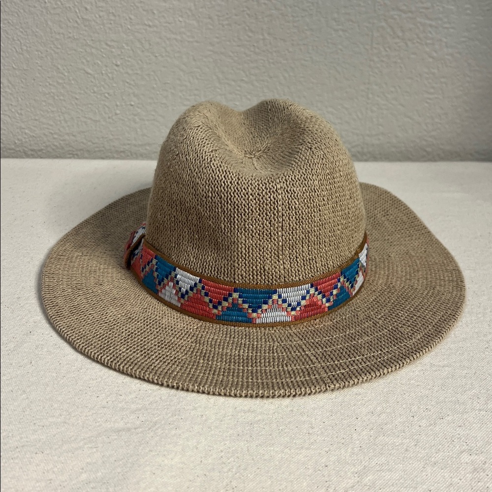 PrAna Cybil Knit Fedora Hat – Tan with Embroidered Band - Picture 5 of 8